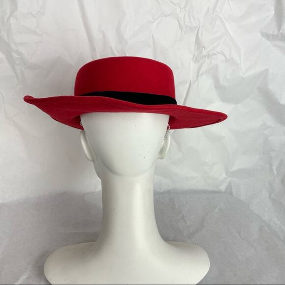 Vintage Red Bolero Hat 100% Wool Felt Black Ribbon and Coin - Picture 5 of 10